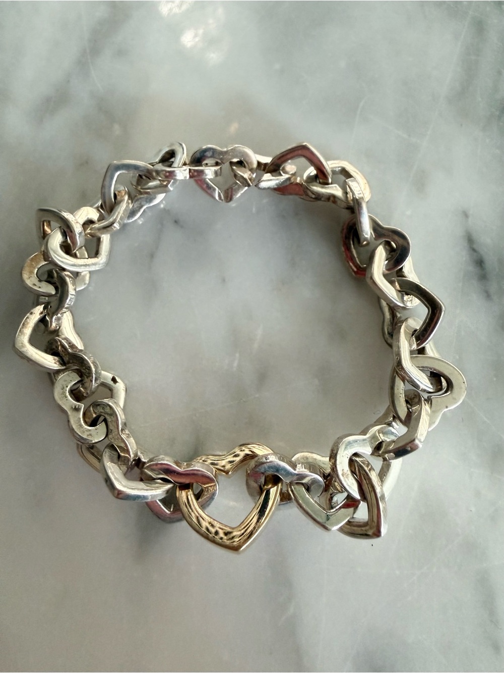 Tiffany & Co. Silver/Gold Heart Link Bracelet